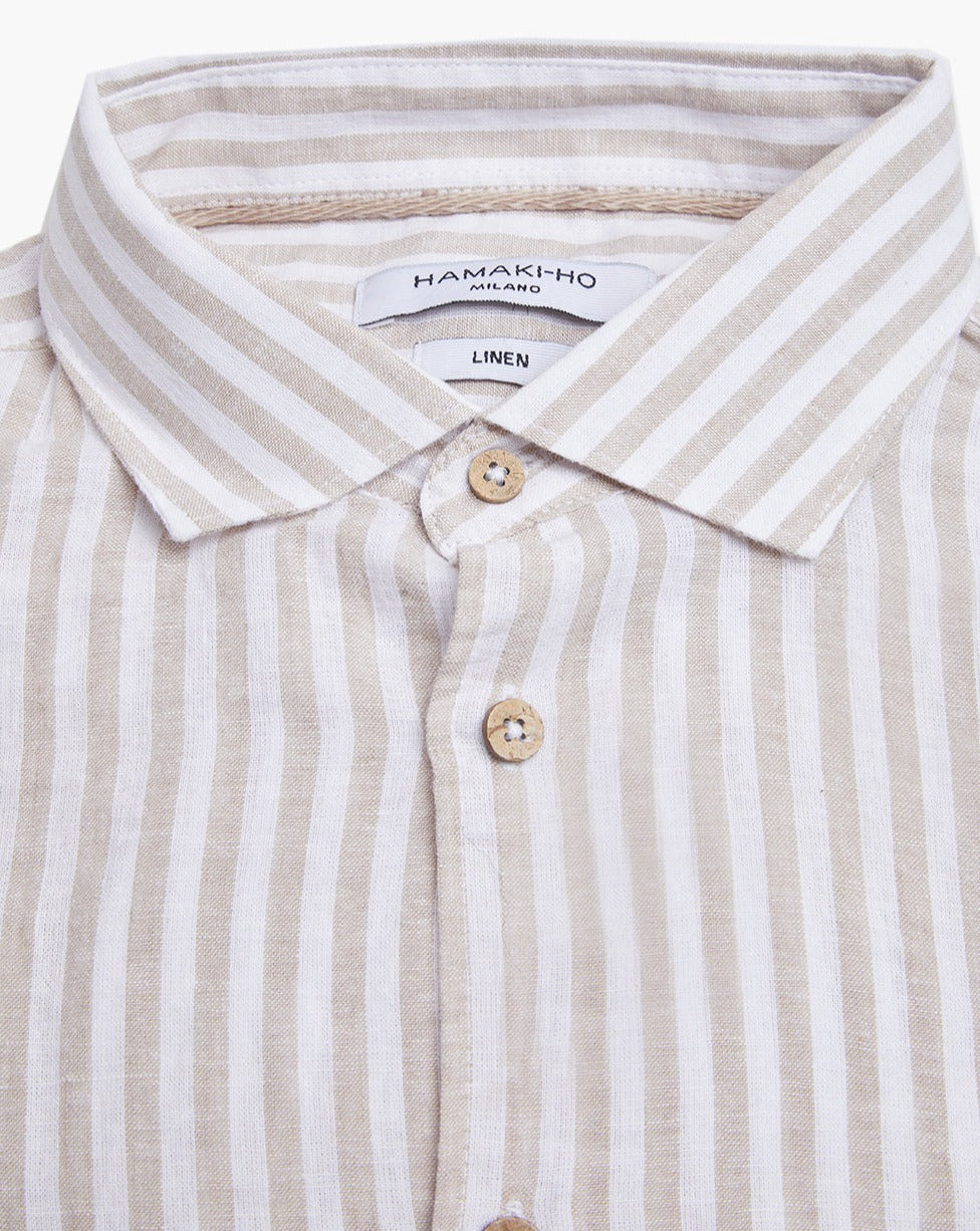 CAMICIA CON TASCHINO A RIGHE BEIGE