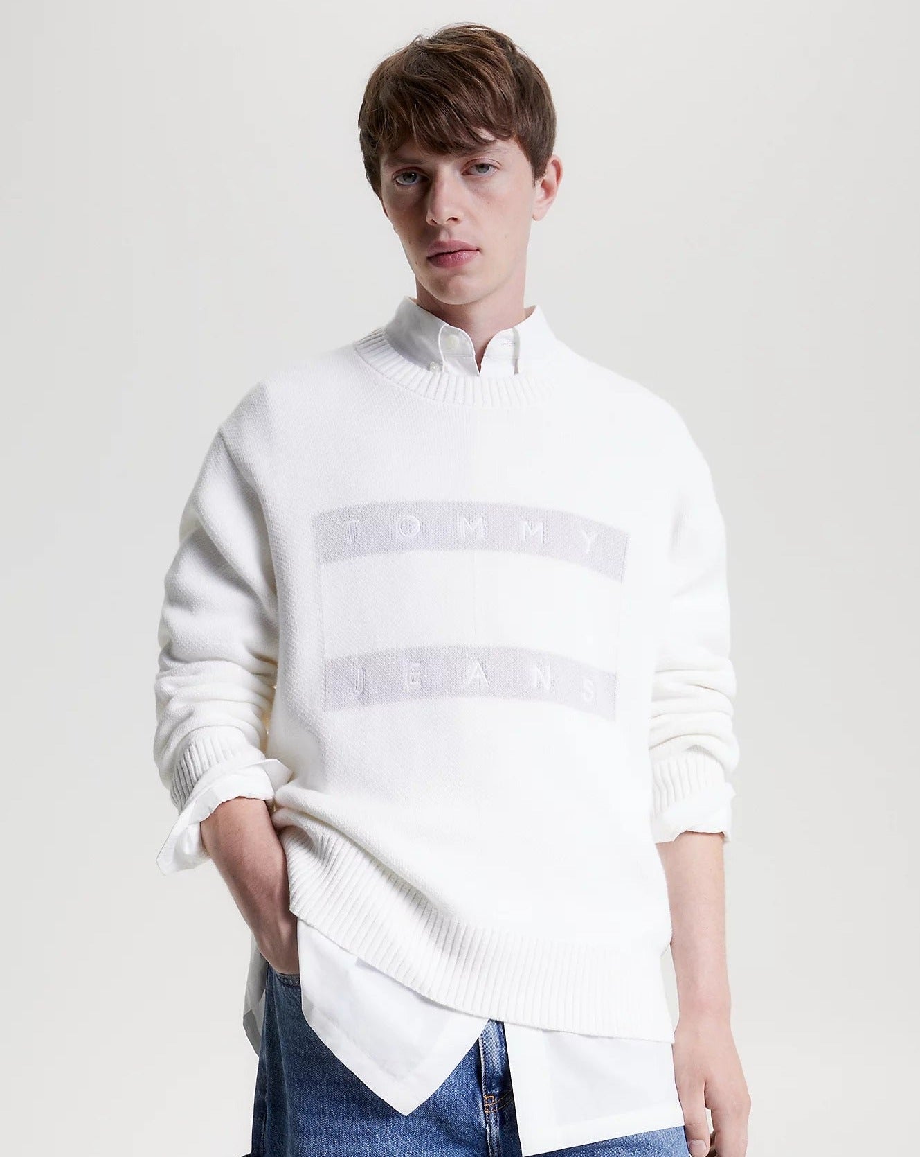 MAGLIONE RELAXED TONAL FLAGS BIANCO